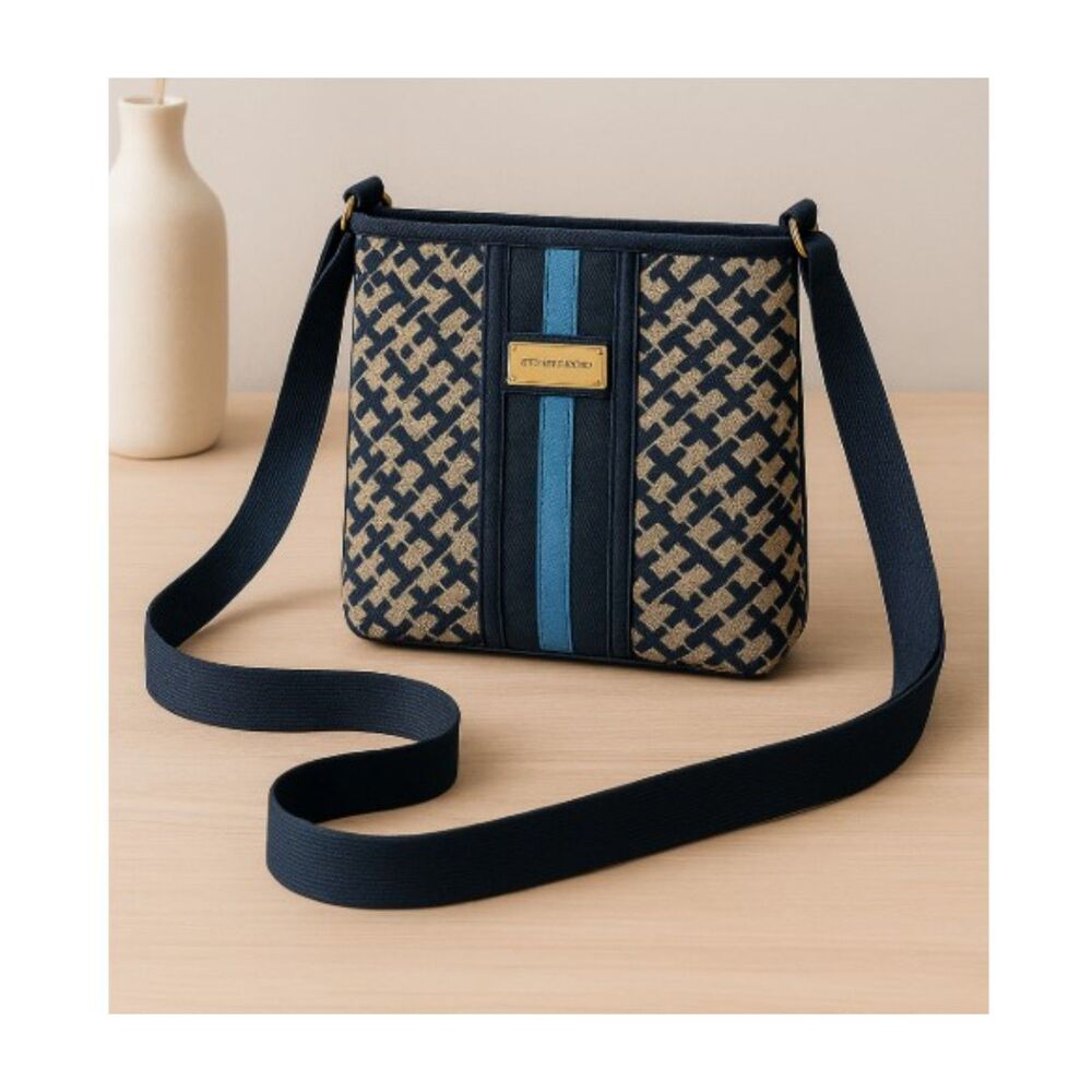 Tommy Hilfiger Crossbody Blue Signature Bag Purse Adjustable Strap